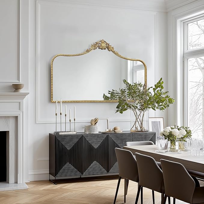 G-LEAF Vintage Baroque Mirror 48"X30", Victorian Antique Mirror with Gold Ornate Metal Frame for Fireplace Entryway Living Room Hallway Bathroom