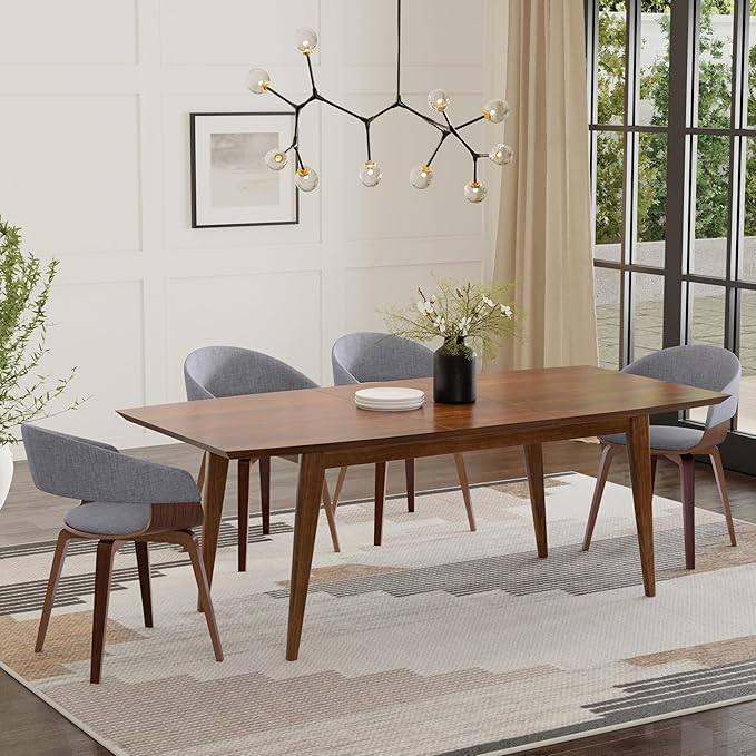 SIMPLIHOME Draper Extendable Dining Table, Solid Wood Walnut Veneer in Walnut, 66-84 x 40 inches, Mid-Century Modern-Style Rectangular Expandable Kitchen Table with Butterfly Leaf for 6+ People