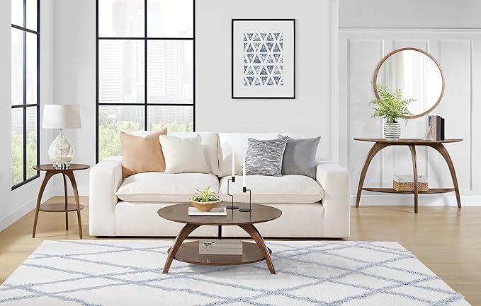 Martin Svensson Home LAX Walnut Brown 48-Inch Half-Moon Wood Sofa Console Table with Shelf Storage