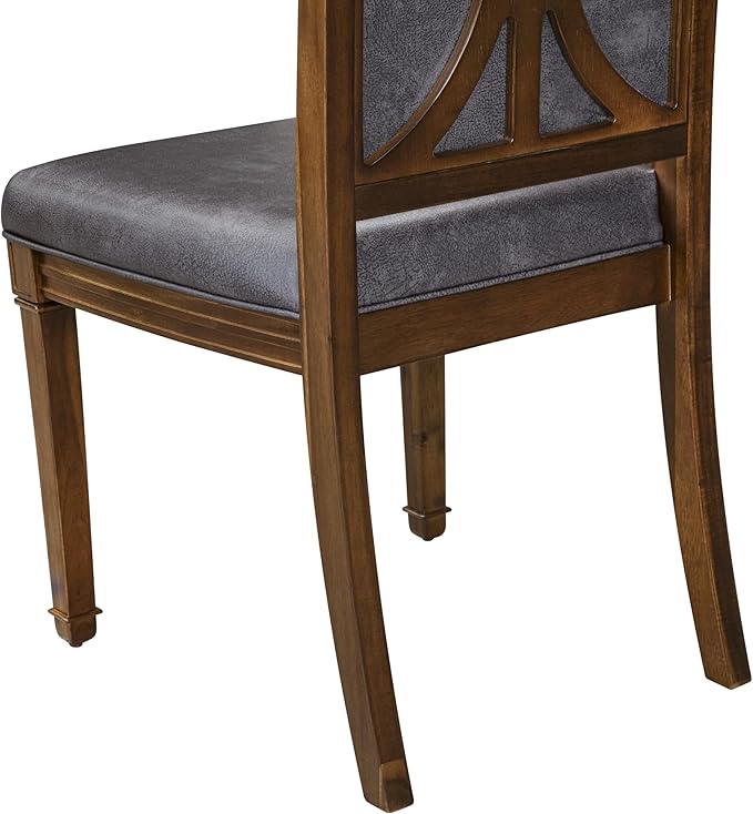 NKAM9-AWA-34 9-Piece Dining Table Set Includes a Kitchen Table and 8 Dark Grey Polyester Fabric Dinner Chairs with High Back - Antique Walnut Finish