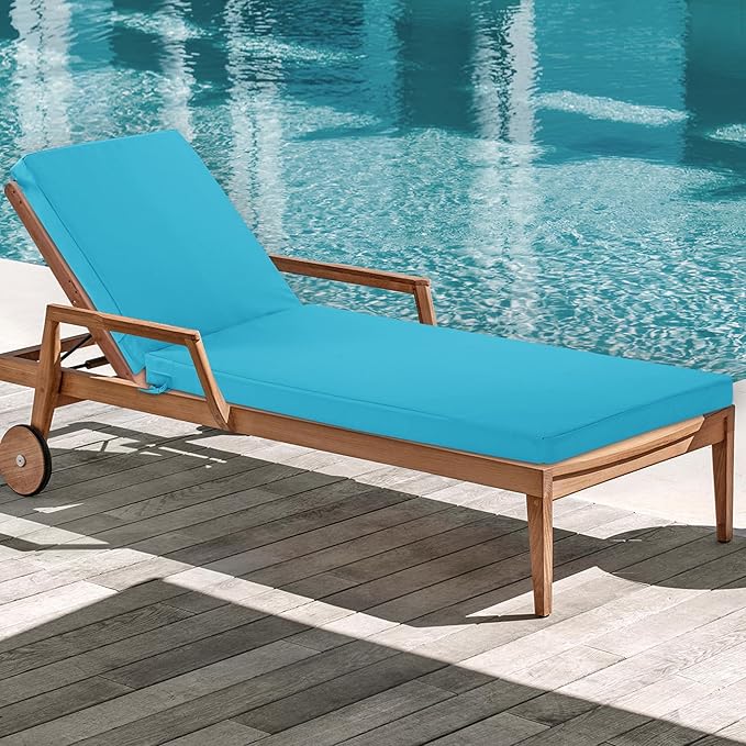 Chaise Lounge Cushions Outdoor Set of 4 - Waterproof and Fade Resistant Sun Lounger Replacement Cushions - Patio Lounger Pads with Removable Cover for Pool, Deck, Lawn, 80 x 26 x 3 Inch, Teal