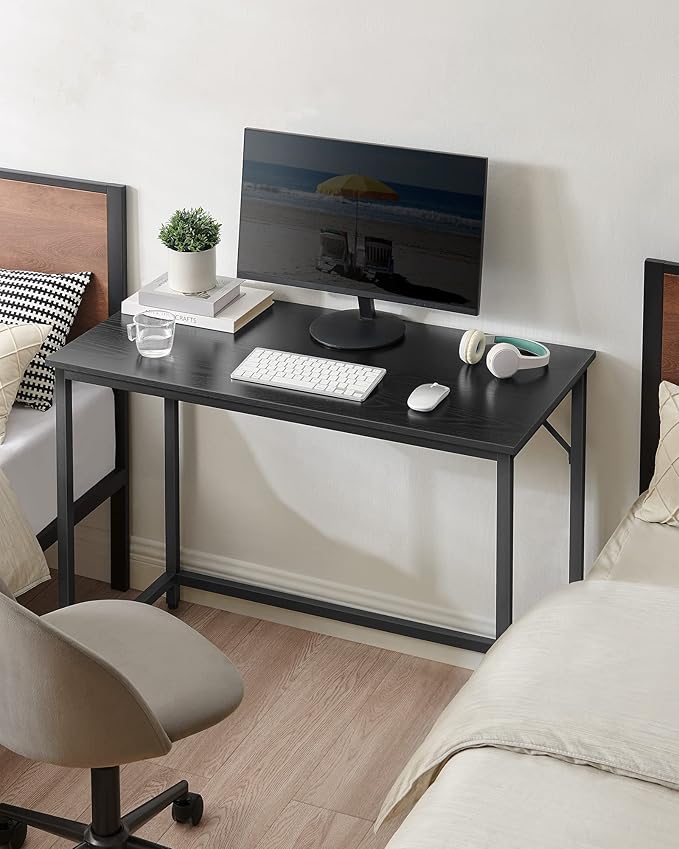 VASAGLE Computer Desk, Gaming Desk, Home Office Desk, for Small Spaces, 19.7 x 39.4 x 29.9 Inches, Industrial Style, Metal Frame, Black with Wood Grain ULWD041B56