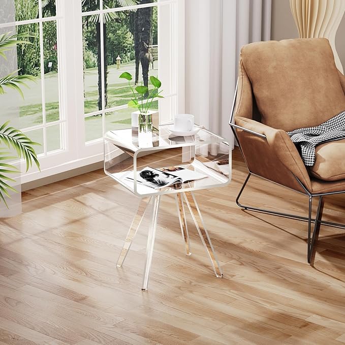 Acrylic Side Table, Acrylic Nightstand Bedside Table for Bedroom (Clear, 16.1'' x 11.8'' x 19.7'')