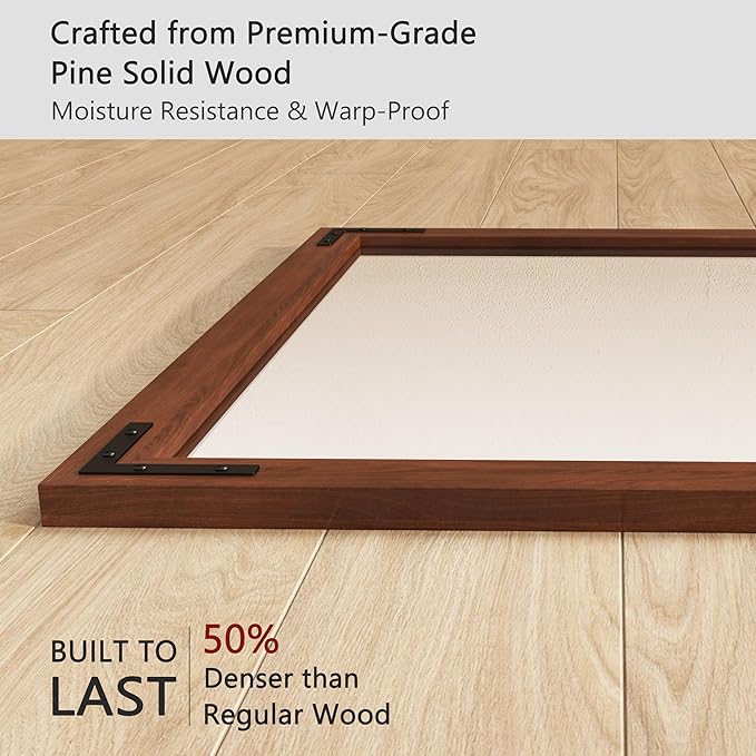 VocalStar Rustic Wood Framed Mirror 22 x 30 Inch, Natural Dark Brown Wooden Rectangle Bathroom Vanity Wall Mirror for Farmhouse Boho Decor, 1/4-inch Shatterproof Glass | Waterproof