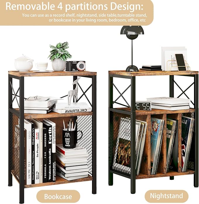 3-Tier Record Player Stand, Vinyl Record Storage Turntables for Vinyl Records, Record Player Table Holds Up to 200 Albums, Mid-Century Turntable Stand for Living Room, Bedroom, Office