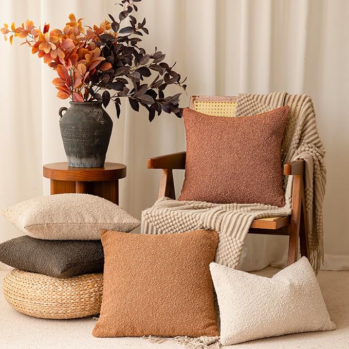 Foindtower Pack of 2 Textured Boucle Throw Pillow Covers Accent Solid Decorative Lumbar Pillow Cases Soft Couch Cushion Case for Chair Sofa Bedroom Living Room Home Decor 12x20 Inch Burnt Orange Hazel