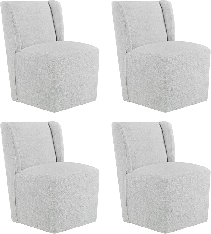 Upholstered Dining Chair with Casters Wingback Modern Side Armless Deskchair with Rollers for Diningroom Bedroom Livingroom Reading Room,Light Grey,4 Box