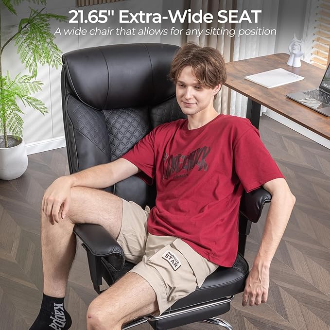 GTRACING Big and Tall Office Chair 400LBS Wide Ergonomic Gaming Chair with Deluxe Embossing Designed Leather with Foot Rest,150°Reclining Adjustable Soft Armrests Pocket Spring Back Support and Pillow