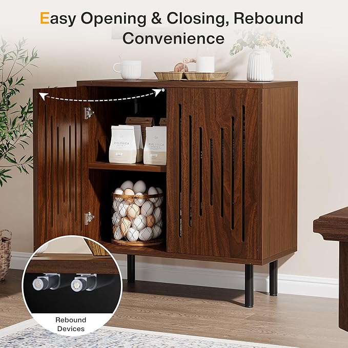 Tribesigns Set of 2 Sideboard Buffet with Storage, 59" Buffet Sideboard Cabinet with Adjustable Shelves, Accent Storage Cabinet for Living Room, Dark Brown