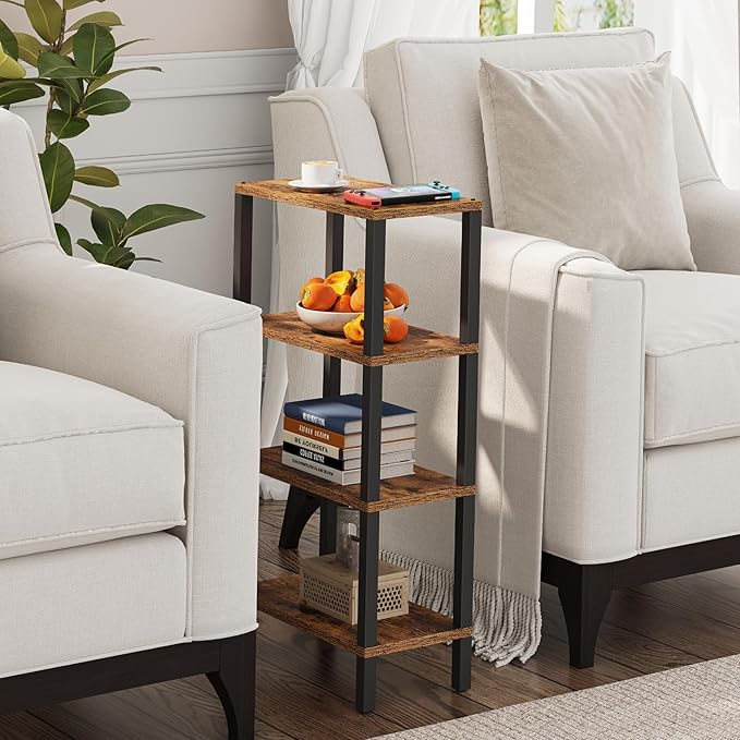 TUTOTAK Small Side Table, Narrow End Table, Skinny Sofa Table, Slim Nightstand, Couch Table, Living Room, Bed Room, Brown TB01BB078