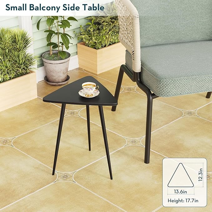 SAYGOER Small Black Side Table, Triangle End Table, Modern Narrow Bedside Table for Living Room Bedroom Small Space, Unique Sofa Table Medal Black Frame 13.5" W x 12.3" D x 17.7" H