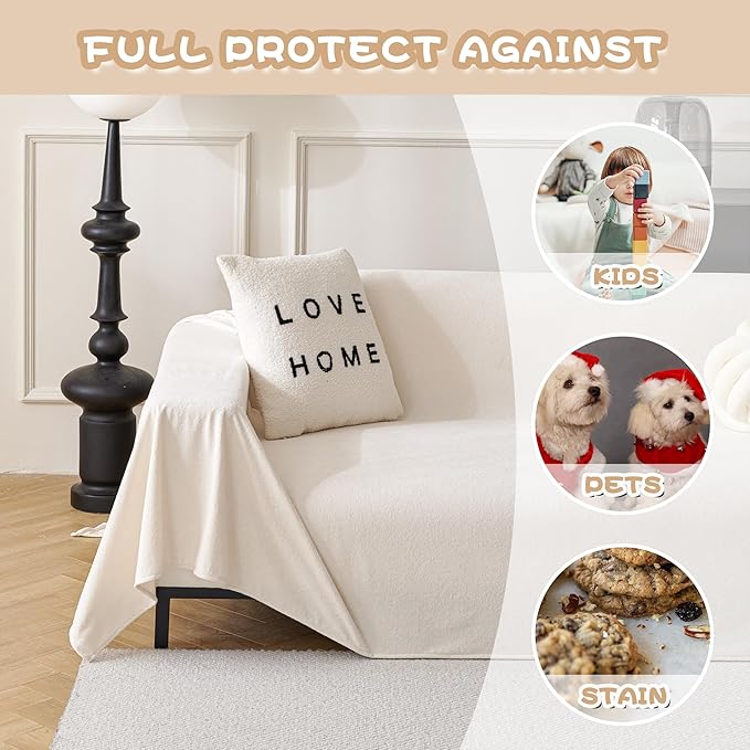 MYSKY HOME White Couch Cover Couch Covers for 3 Cushion Couch Sofa Pet Friendly Sectional Couch Covers L Shape Dog Couch Cover Protector for Sectional Sofa Covers Couch Protector, 71" x 150"
