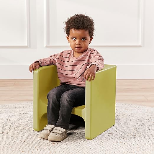 ECR4Kids Tri-Me Table and Cube Chair Set, Multipurpose Furniture, Fern Green, 3-Piece