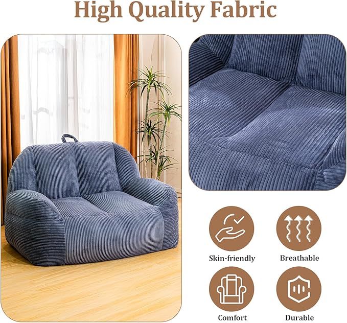 Giant Bean Bag Chair, Faux Fur Bean Bag Chairs for Adults, Fluffy and Comfy Bean Bag with Filler, Big Bean Bag Sofa Chair for Reading, Gaming, Stuffed High-Density Foam (Grey)
