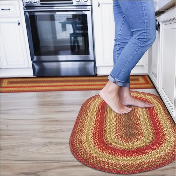 Homespice Cider Barn Cranberry Red Braided Oval Rugs, Jute, 16x24 - Perfect Country Rustic Decor for Kitchen, Bathroom, Everywhere