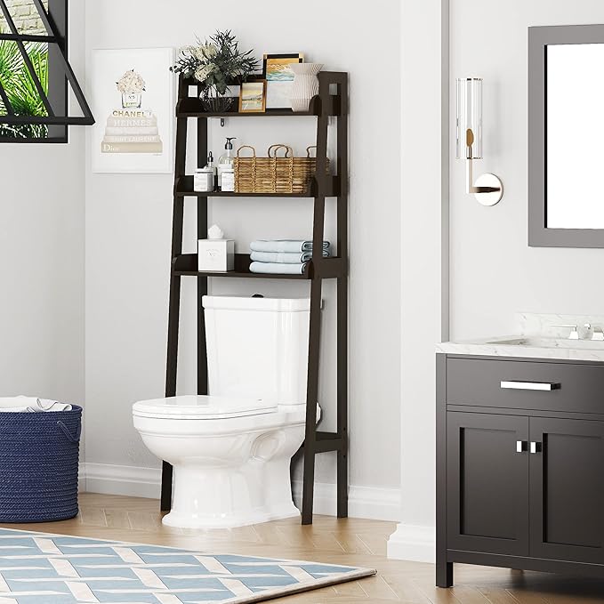 UTEX Over The Toilet Storage, 3-Tier Bathroom Shelves Over Toilet, Behind Toilet Bathroom Organizer (Espresso)