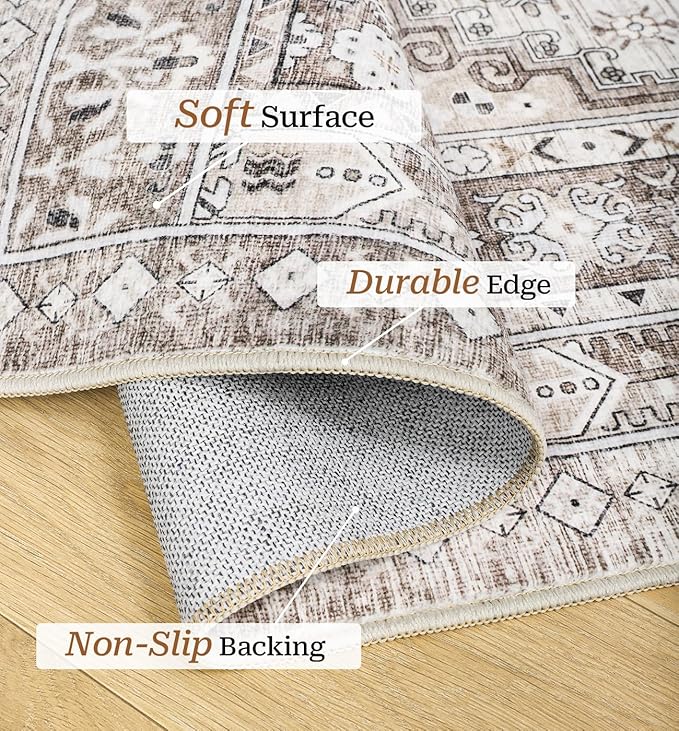 zesthome 2x6 Runner Rug for Hallways, Machine Washable Rug, Non Slip Vintage Low Pile Runners, Stain Resistant Runners for Entryway, Kitchen, Bathroom, Laundry Room, Corridor