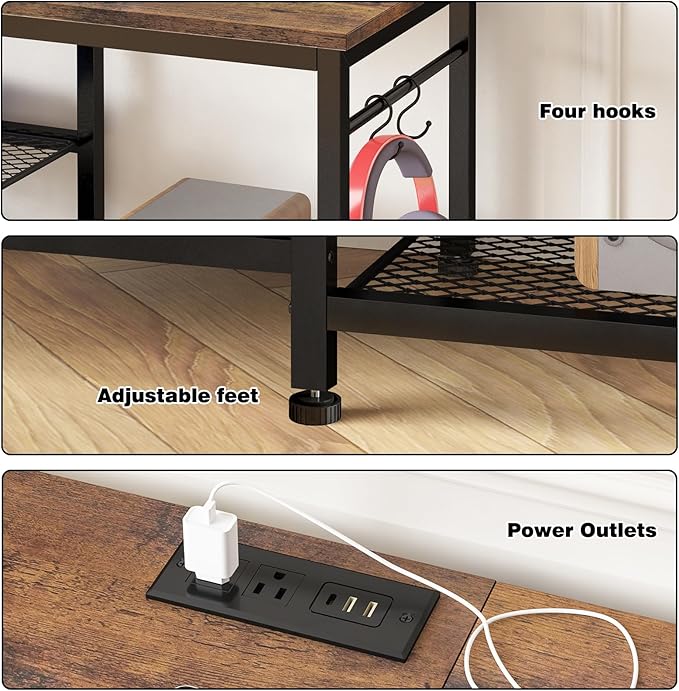 YGEOMER Entertainment Center for 55 inch TVs, TV Stand with Power Outlet and Open Storage Shelves, TV Media Console Table for Living Room and Bedroom, Rustic Brown