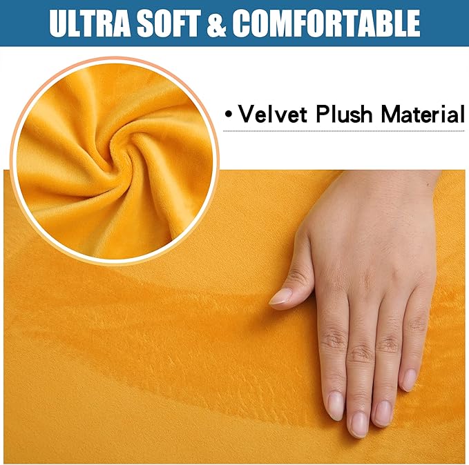 Smiry Velvet Seat Covers for Dining Room Chair Set of 2, Stretch Fit Removable Washable Chair Seat Cushion Protector Slipcovers with Ties, Mustard Yellow