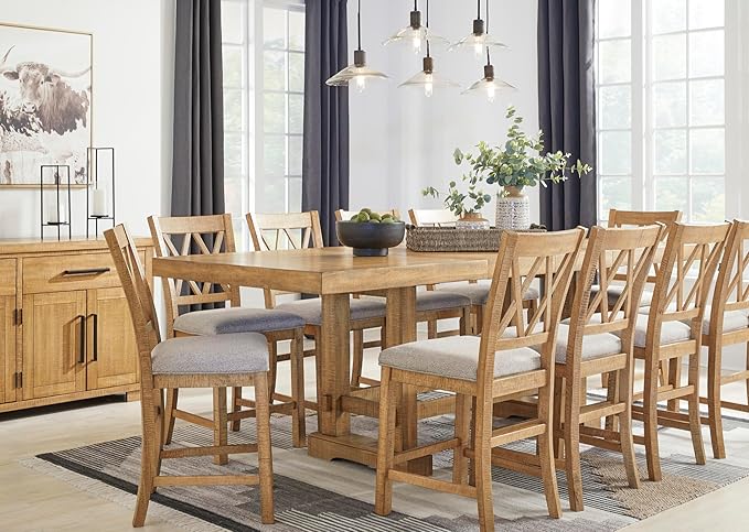 Signature Design by Ashley Havonplane Rustic Armless 25.63" Counter Height Upholstered Bar Stool with Foot Rest, Set of 2, Light Brown & Light Gray