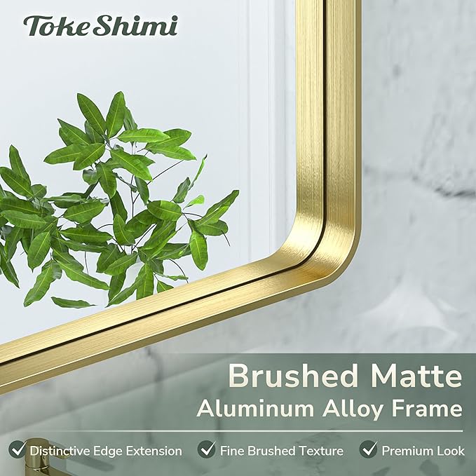 TokeShimi 48x40 Inch Brushed Gold Bathroom Vanity Mirror for Wall with Non-Rusting Aluminum Alloy Metal Frame Rounded Corner for Farmhouse Modern Home Decor (Horizontal/Vertical)