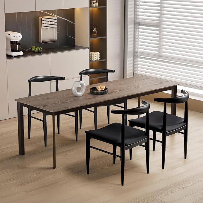 Yaheetech Dining Chairs Set of 4 Mid Century Modern Leather Dining Room Chairs with Armless Backrest & Metal Legs for Kitchen, Living Room, Black
