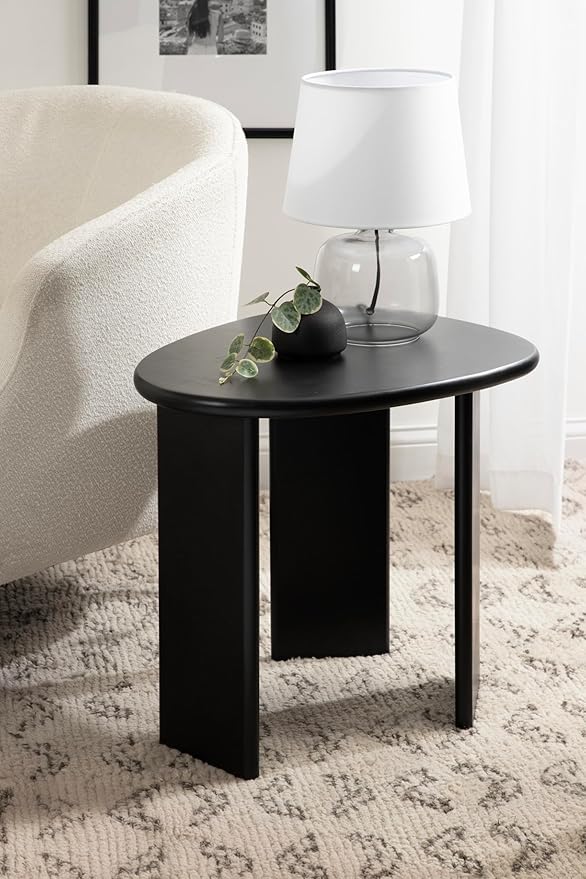 Kate and Laurel Tortola Modern Irregular Round Side Table, 22 x 18 x 20, Black, Transitional Pebble End Table for Use as Bedroom Nightstand or Living Room Accent Table