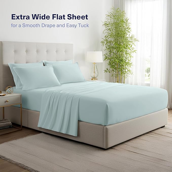 Kickoff Viscose Bamboo Sheets Twin Size 3-pc 100% Organic Bamboo Viscose Bed Cooling Sheets Twin Size Set Cool Bedding for hot Sleepers Sheet, Flat, Fitted, Pillowcase (Coastal Blue, T)