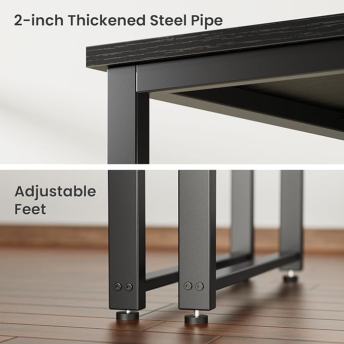 Huuger 48 x 24 inch Desk with Power Outlets & USB-C, Deeper & Thicker Desktop, Robust Metal Tubes, Computer Desk, Heavy Duty Office Desk, Work Gaming Desk for Home Office, Black