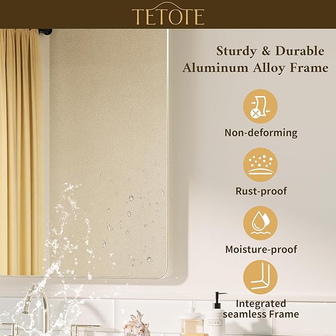 TETOTE 42 x 36 Inch Brushed Nickel Mirror Metal Framed Bathroom Mirror, Tempered Glass, Modern Farmhouse Wall Mounted Mirror for Decorative(Horizontal/Vertical)