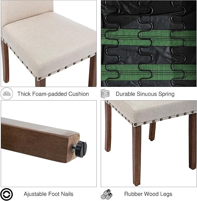 Parsons Kitchen Dining Chair Set Room Modern Upholstered Stylish Fabric High Back with Bronze Nailhead Trim