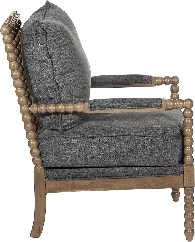 OSP Home Furnishings Fletcher Spindle Accent Chair with Rustic Brown Finish, Charcoal Upholstery
