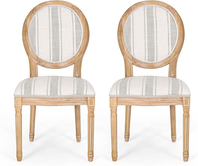 Phinnaeus Dining Chairs - Wood - Gray Stripes/Light Beige (Set of 2)