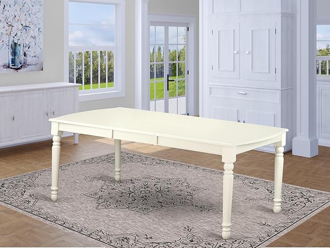 East West Furniture DOT-LWH-T Dover Modern Kitchen Table - a Rectangle Dining Table Top with Butterfly Leaf & Stylish Legs, 42x78 Inch, Linen White