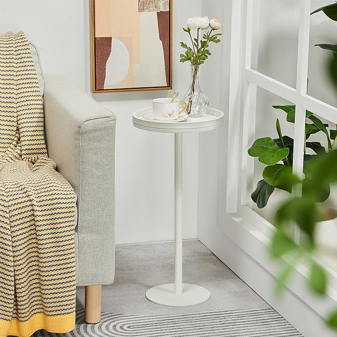 Round Drink Table,Pedestal Tables,Small Round Side Table for Small Spaces,Martini Table for Living Room, Bedroom, Bathroom,Balcony (White)
