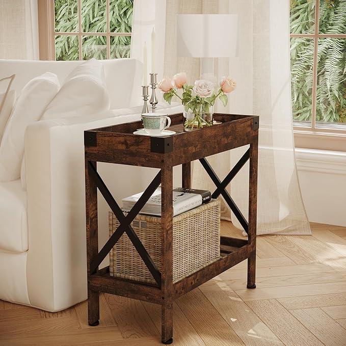 Narrow Side Table, Slim End Table,Sofa Side Table, End Table Nightstand for Bedroom, Living Room, Small Spaces