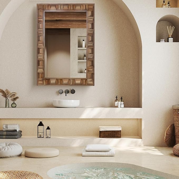 22x30 Inch Farmhouse Rectangular Wall Mirror, Rustic Wooden Frame Decorative Mirror for Bathroom Vanity, Bedroom, Living Room & Entryway – Vertical or Horizontal Hanging