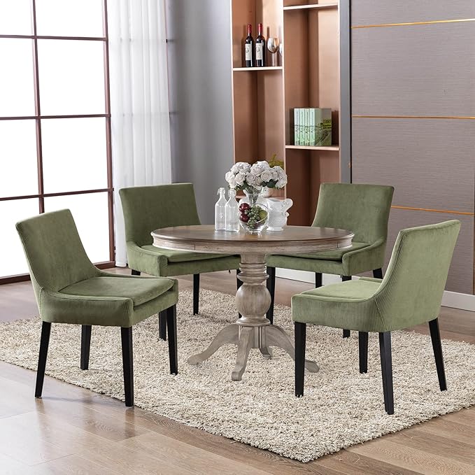 COLAMY Modern Dining Chairs Set of 2, Upholstered Corduroy Accent Side Chairs with Mid Back and Wood Legs for Living Room/Dining Room- Light Green
