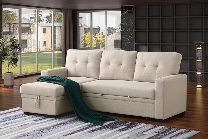 Ball & Cast Sleeper Sofa Couch with Pull Out Bed,L Shaped Sleeper Sofa with Storage,Sectional Sleeper Couch,Convertible Sleeper Sectional Sofa W/Reversible Chaise & Back Cushion,for Living Room,Office