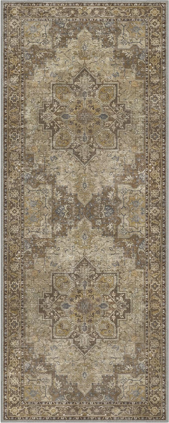 GENIMO 2x10 Runner Rugs for Hallway, Machine Washable Non Slip Vintage Rugs, Low Pile Lightweight Soft Print Rug for enrtyway, Corridor, Home Office, Kitchen, Rustic Brown