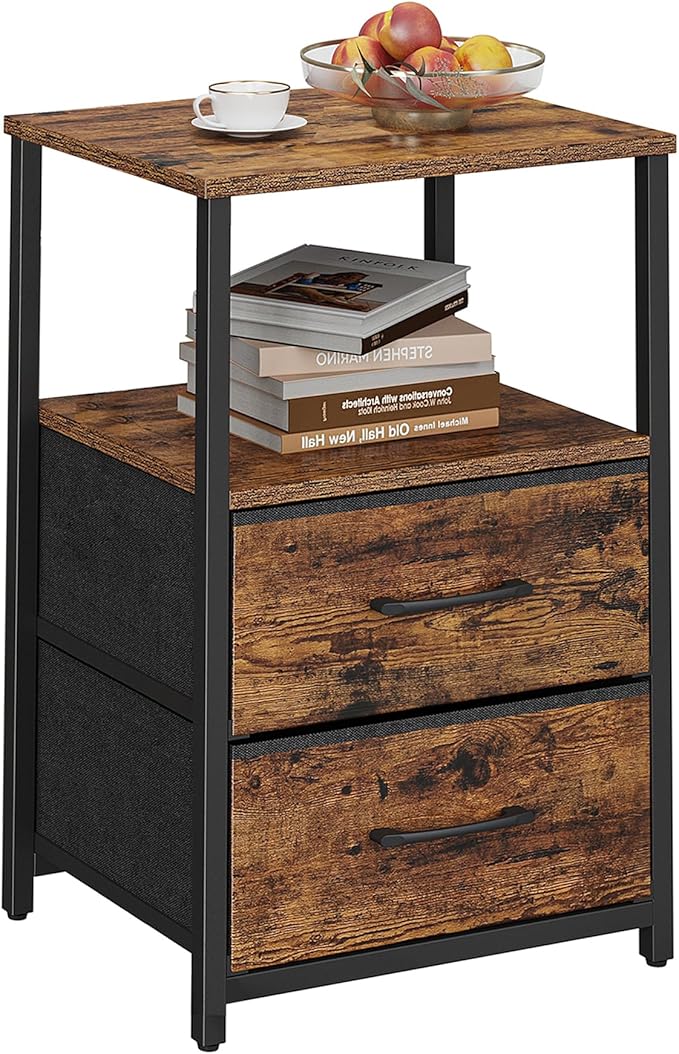 TUTOTAK End Table, Night Stand, Side Table, Nightstand with Cloth Drawer, Bedside Table for Livingroom, Bed Room, Brown TB01BB087