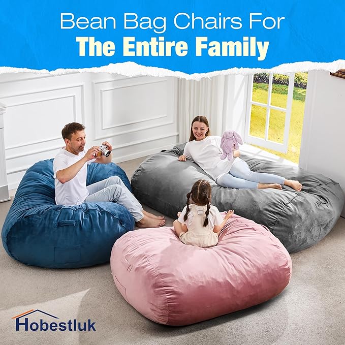 Hobestluk 3FT Bean Bag Chair Large Beanbag with Removable Cover Adult Bean Bag Chair with Portable Handle Desgin for Living Room Bedroom (Pink, 3FT)