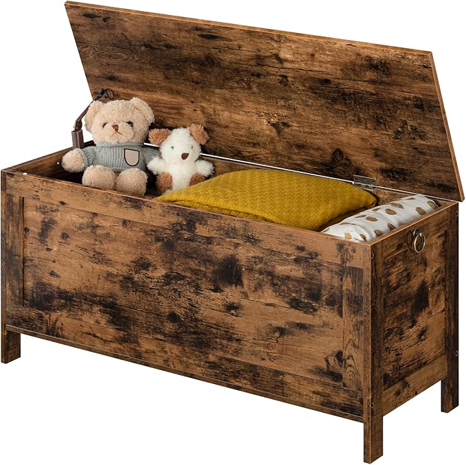 HOOBRO Toy Box, Retro Wooden Look Storage Chest with Safety Hinge, Entryway Storage Bench Supports 220 lb, 39.4 x 15.7 x 18.9 Inches Toy Chest Organizer, Easy Assembly (Rustic Brown) BF100CW01