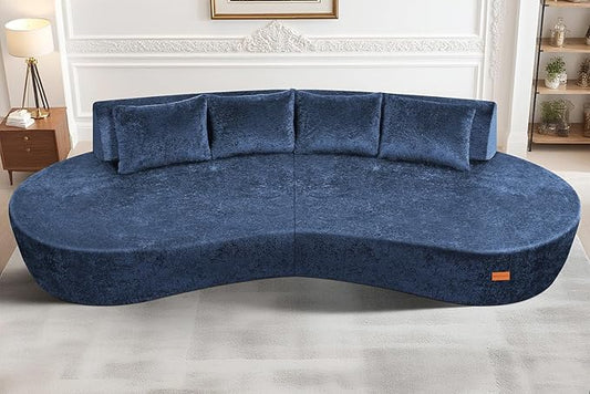 Homguava 104'' Modular Sectional Sofa,Curved Modern Sofa with Memory Foam,Deep Seat Cloud Couch with 4 Pillows,Upholstered Oversized Couches for Living Room Apartment Office,No Assembly Required, Blue