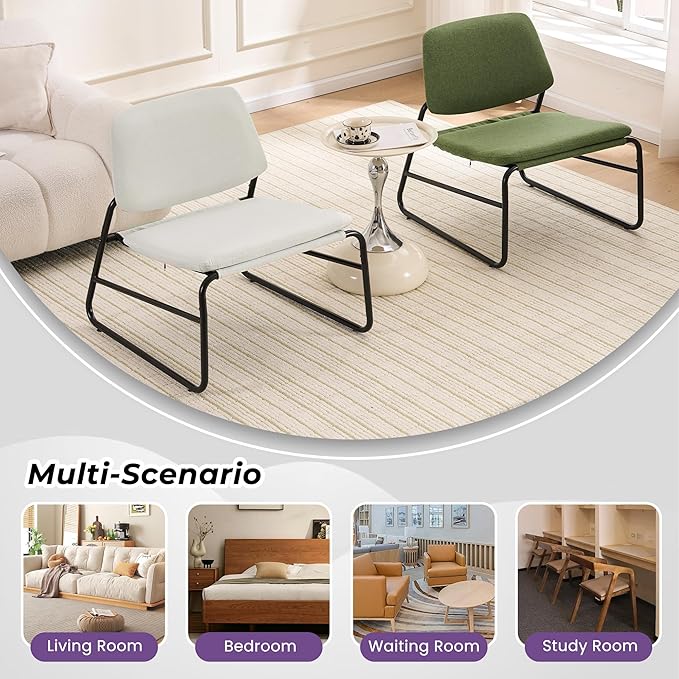 DAICO Modern Accent Chair Comfy Living Room Chair Armless Sling Accent Chairs Upholstered Side Sitting Chairs with Metal Frame for Office Reception Reading Bedroom Waiting Room, Beige