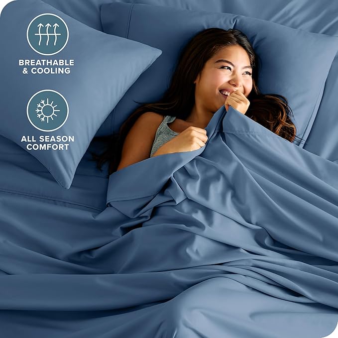 Bare Home Twin XL Sheet Set - College Dorm Size - Luxury 1800 Ultra-Soft Microfiber Twin Extra Long Bed Sheets - Deep Pockets - Easy Fit - Extra Soft - 3 Piece Set - Bed Sheets (Twin XL, Coronet Blue)
