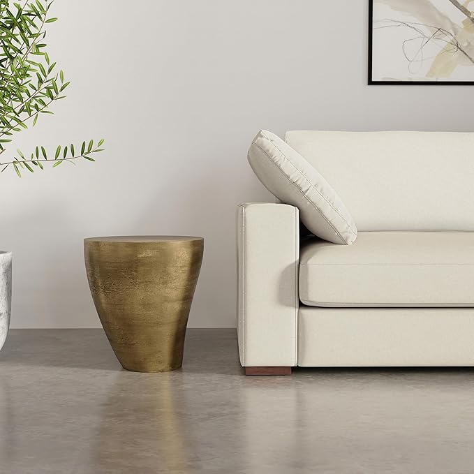 SIMPLIHOME Cavan Metal Side Table in Antique Brass, 16.5" Round, 17.75" H, Cast Aluminum Accent Table for Living Room, Bedroom, Office, Mid-Century Modern Design