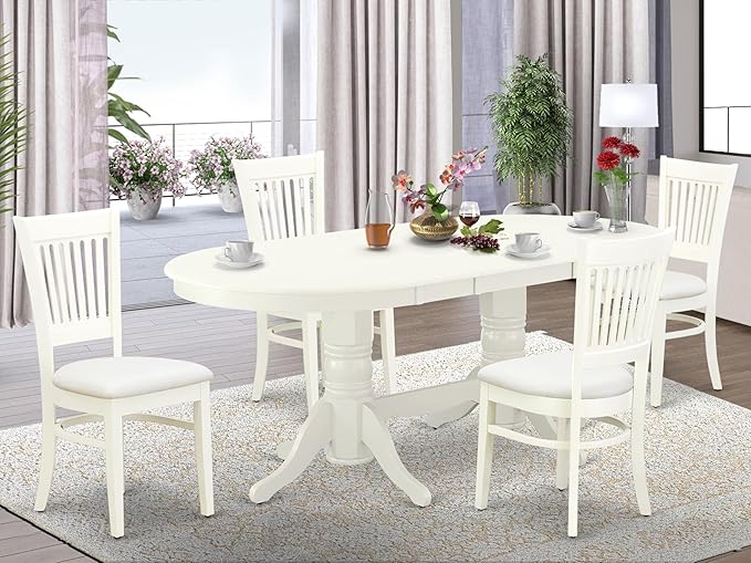 East West Furniture VAVA5-LWH-C 5 Piece Dinette Set for 4 Includes an Oval Dining Table with Butterfly Leaf and 4 Linen Fabric Dining Room Chairs, 40x76 Inch, Linen White