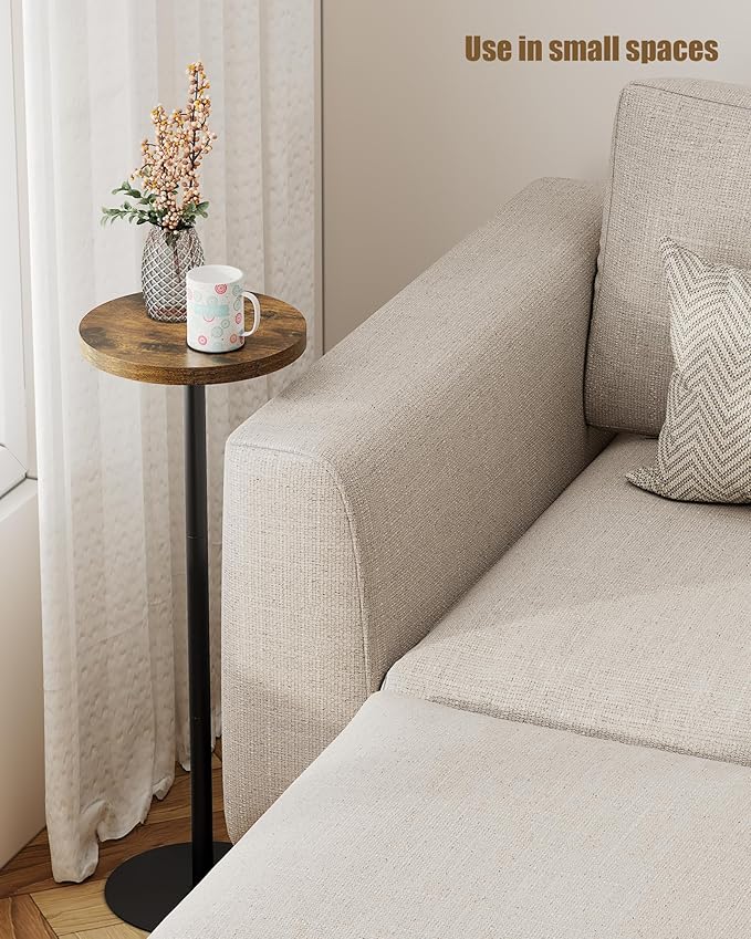 TUTOTAK Tall Round Side Table, Small End Table, Set of 2, Beside Table, Drink Table, Pedestal Side Table, livingroom, Brown TB01BB0652