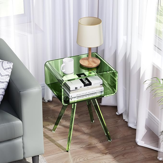 Acrylic Side Table, Acrylic Nightstand Bedside Table for Bedroom (Green, 16.5'' x 11.8'' x 21.6'')
